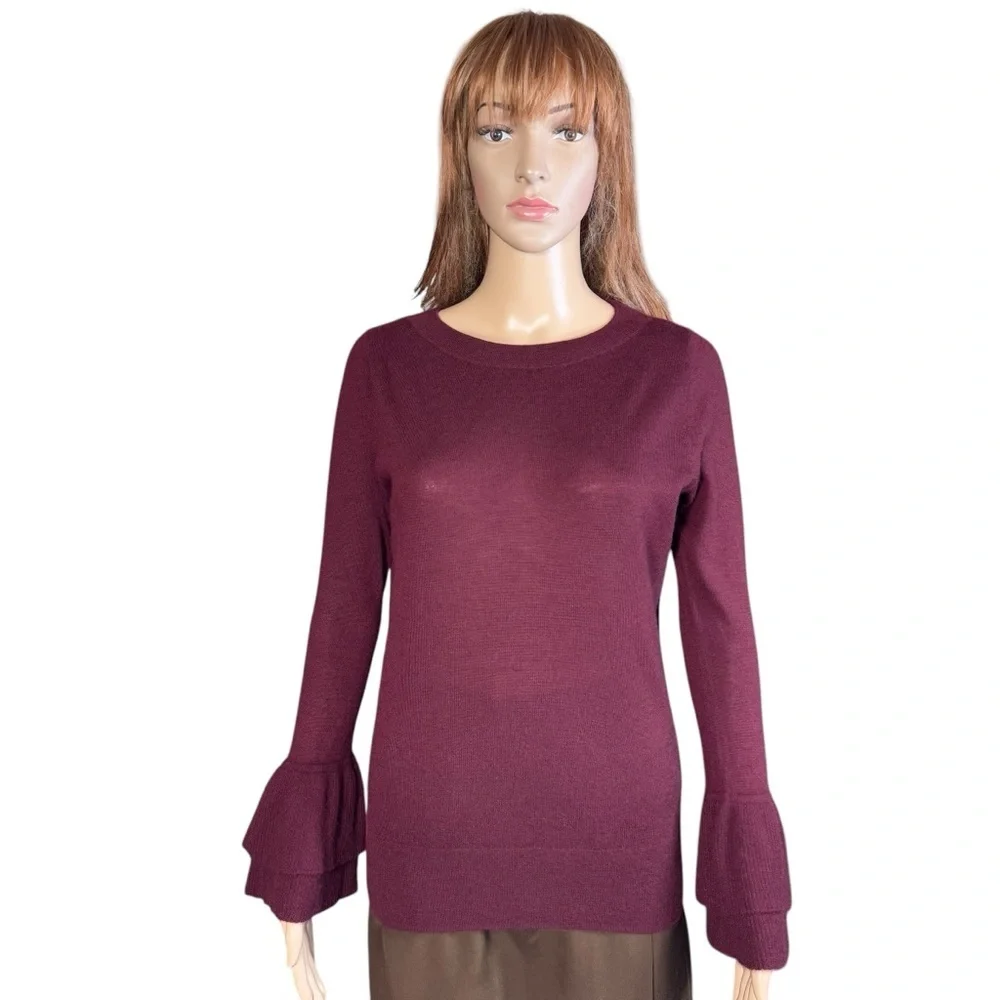 J.Crew Cashmere Boatneck Ruffle-Sleeve Burgundy Sweater Size S